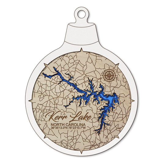 Kerr Lake, North Carolina Custom 3D Layered Wood Lake Map Ornament | Handcrafted Bathymetric Art