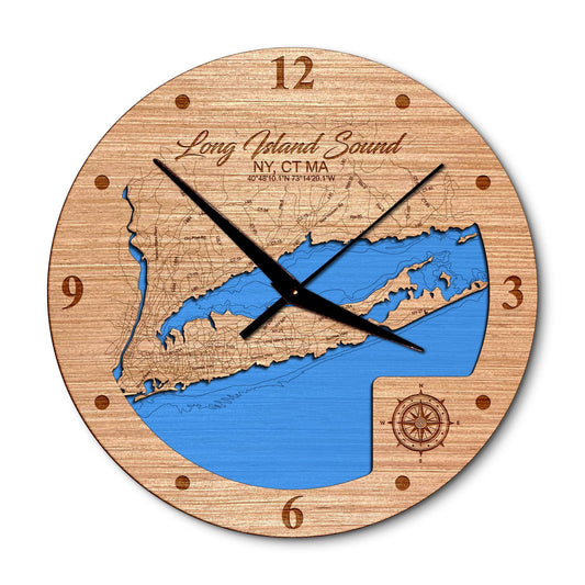 Long Island Sound, New York 14in Layered Map Clock - Any Lake, Pond, or Reservoir - Unique Home Decor