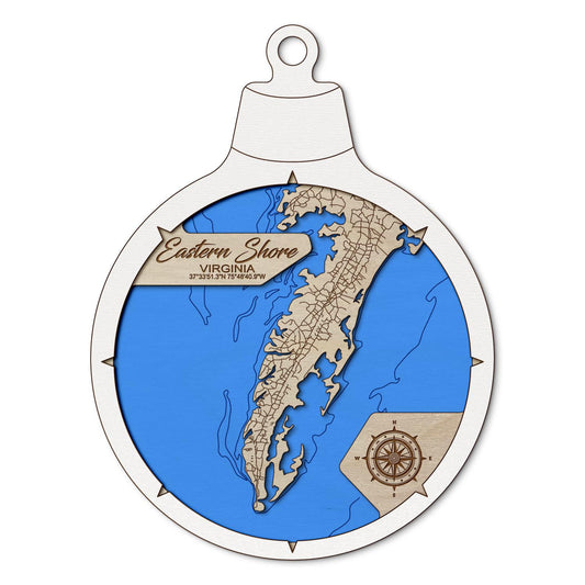 Eastern Shore, Virginia Custom 3D Layered Wood Lake Map Ornament | Handcrafted Bathymetric Art