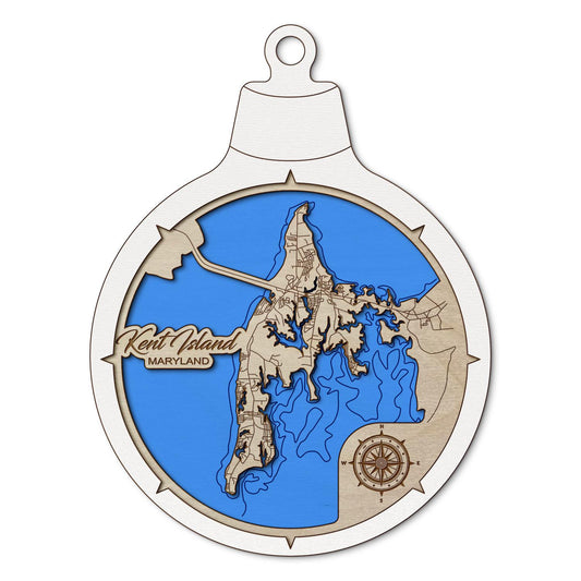 Kent Island, Maryland Custom 3D Layered Wood Lake Map Ornament | Handcrafted Bathymetric Art