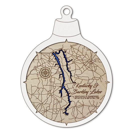 Kentucky & Barkley Lakes, Kentucky Custom 3D Layered Wood Lake Map Ornament | Handcrafted Bathymetric Art
