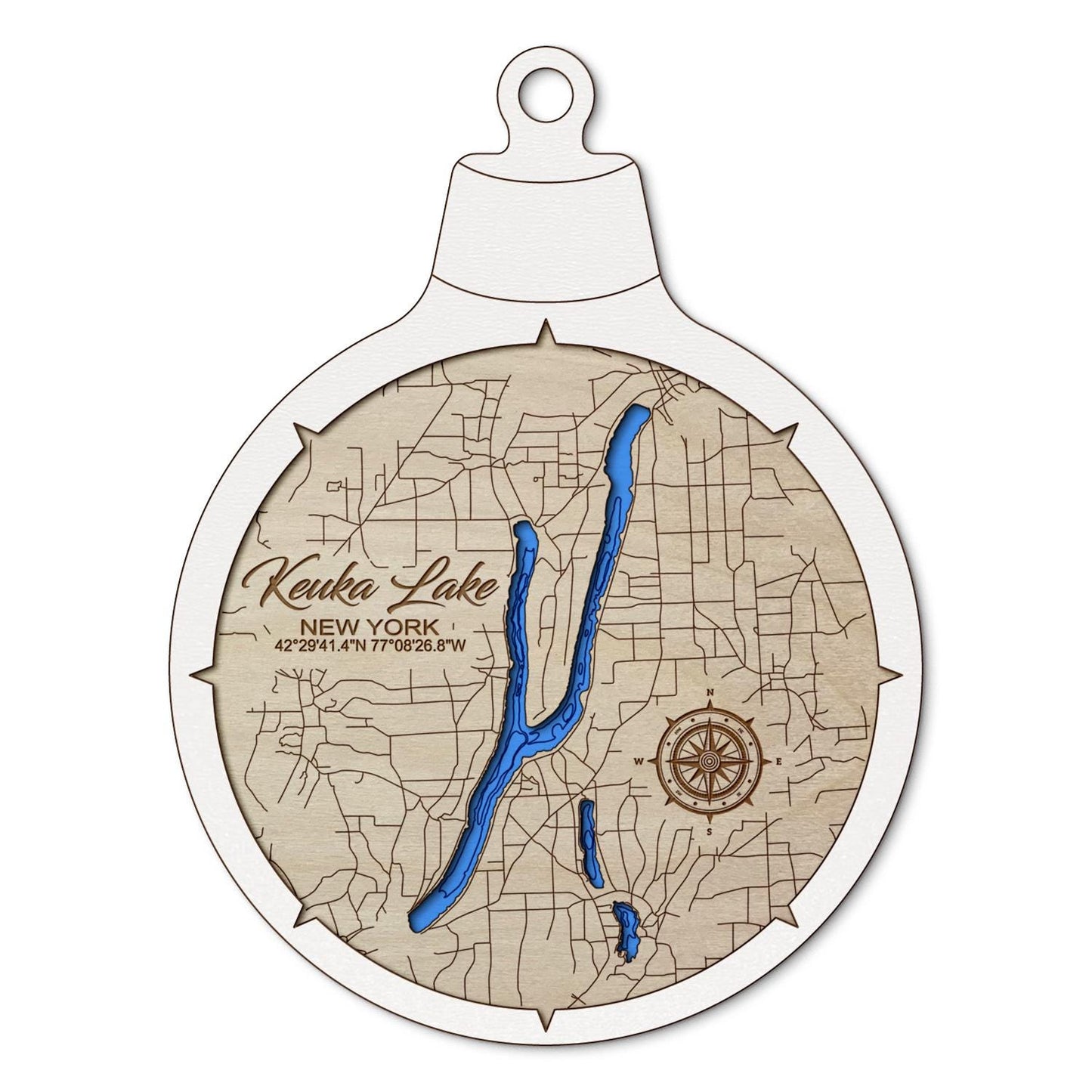 Keuka Lake, New York Custom 3D Layered Wood Lake Map Ornament | Handcrafted Bathymetric Art