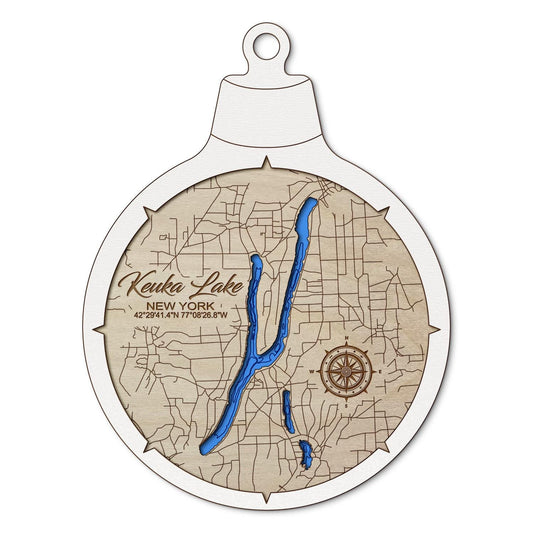 Keuka Lake, New York Custom 3D Layered Wood Lake Map Ornament | Handcrafted Bathymetric Art