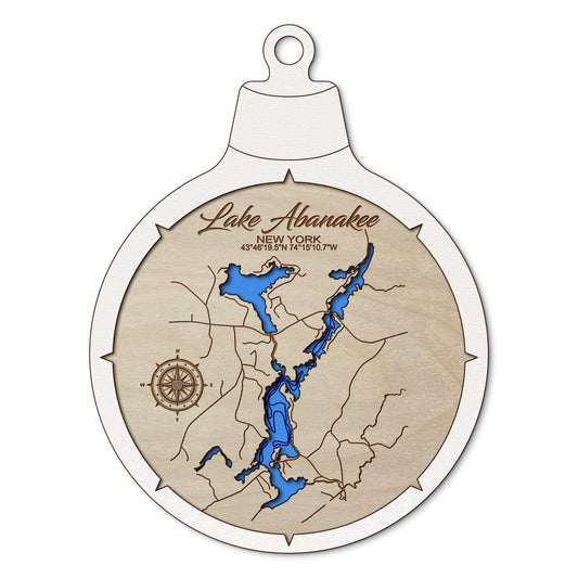 Lake Abanakee, New York Custom 3D Layered Wood Lake Map Ornament | Handcrafted Bathymetric Art