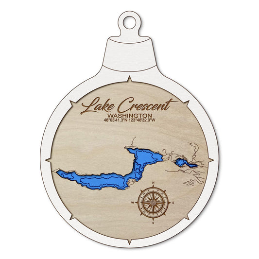 Lake Crescent, Washington Custom 3D Layered Wood Lake Map Ornament | Handcrafted Bathymetric Art