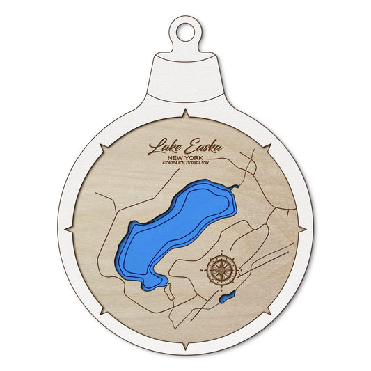 Lake Easka, New York Custom 3D Layered Wood Lake Map Ornament | Handcrafted Bathymetric Art