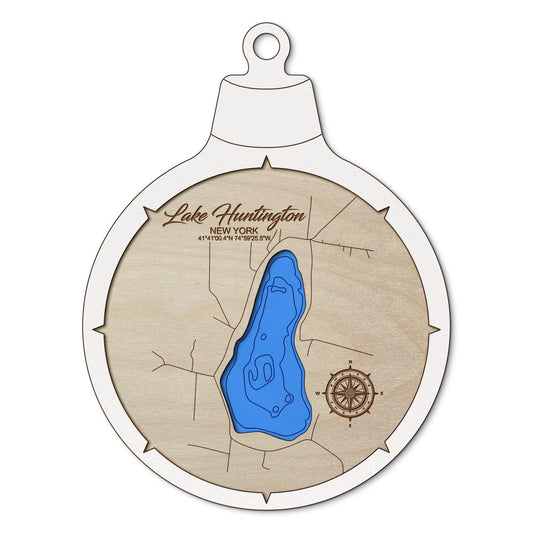 Lake Huntington, New York Custom 3D Layered Wood Lake Map Ornament | Handcrafted Bathymetric Art
