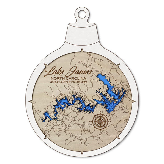 Lake James, North Carolina Custom 3D Layered Wood Lake Map Ornament | Handcrafted Bathymetric Art