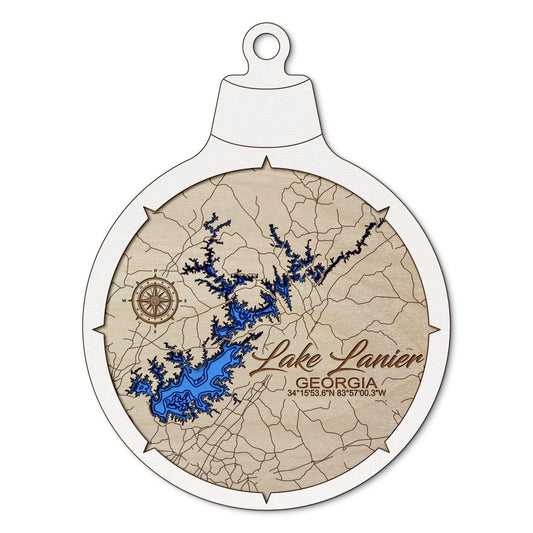 Lake Lanier, Georgia Custom 3D Layered Wood Lake Map Ornament | Handcrafted Bathymetric Art