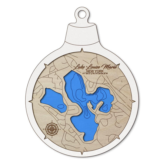 Lake Louise Marie, New York Custom 3D Layered Wood Lake Map Ornament | Handcrafted Bathymetric Art