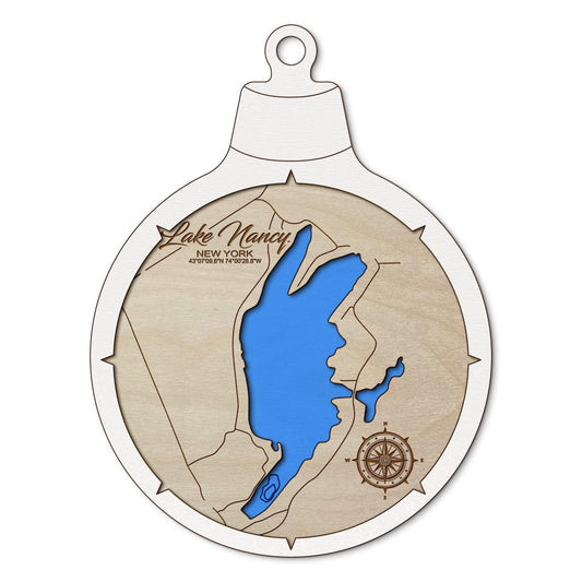 Lake Nancy, New York Custom 3D Layered Wood Lake Map Ornament | Handcrafted Bathymetric Art