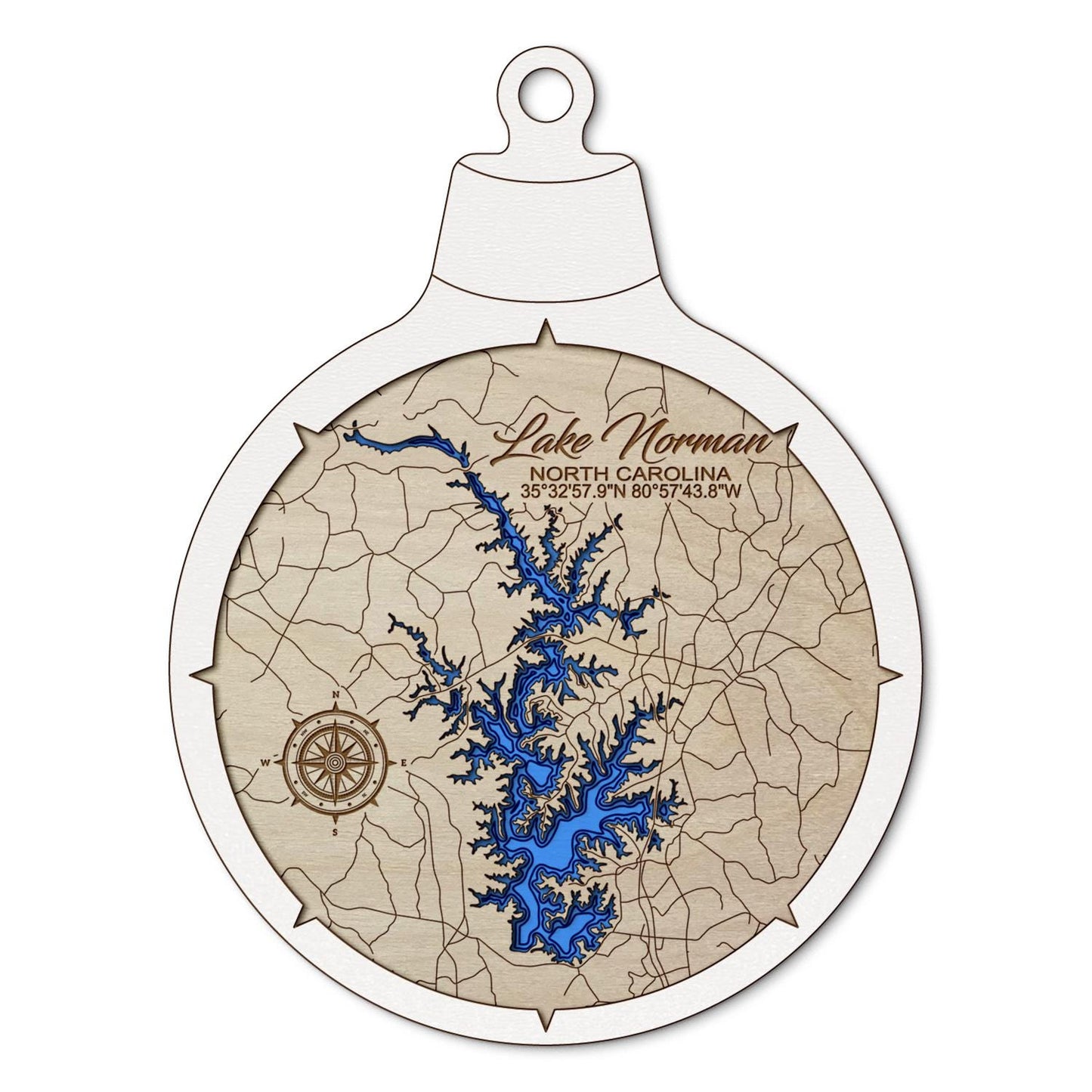 Lake Norman, North Carolina Custom 3D Layered Wood Lake Map Ornament | Handcrafted Bathymetric Art