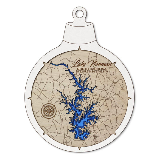 Lake Norman, North Carolina Custom 3D Layered Wood Lake Map Ornament | Handcrafted Bathymetric Art