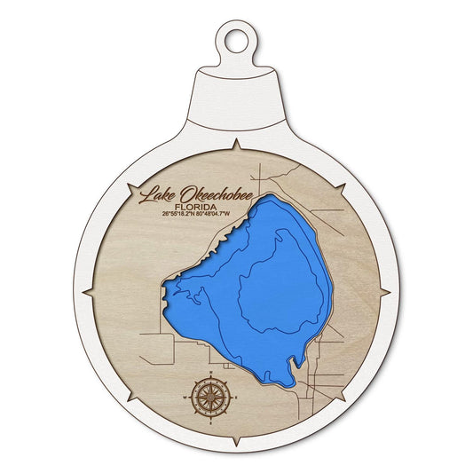 Lake Okeechobee, Florida Custom 3D Layered Wood Lake Map Ornament | Handcrafted Bathymetric Art