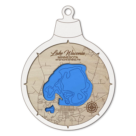 Lake Waconia, Minnesota Custom 3D Layered Wood Lake Map Ornament | Handcrafted Bathymetric Art