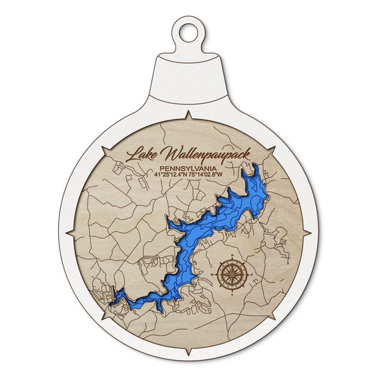 Lake Wallenpaupack, Pennsylvania Custom 3D Layered Wood Lake Map Ornament | Handcrafted Bathymetric Art