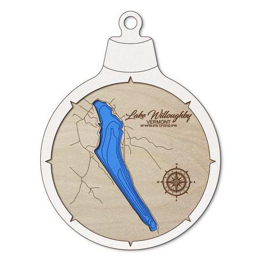 Lake Willoughby, Vermont Custom 3D Layered Wood Lake Map Ornament | Handcrafted Bathymetric Art