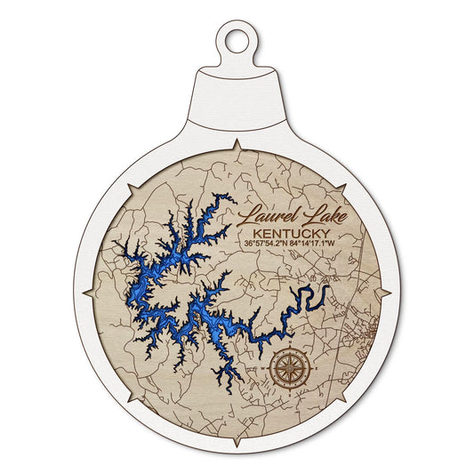 Laurel River Lake, Kentucky Custom 3D Layered Wood Lake Map Ornament | Handcrafted Bathymetric Art
