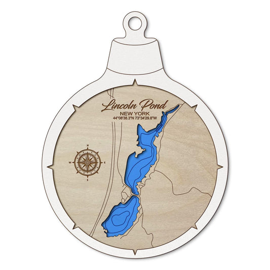 Lincoln Pond, New York Custom 3D Layered Wood Lake Map Ornament | Handcrafted Bathymetric Art