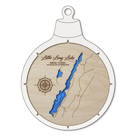 Little Long Lake, New York Custom 3D Layered Wood Lake Map Ornament | Handcrafted Bathymetric Art