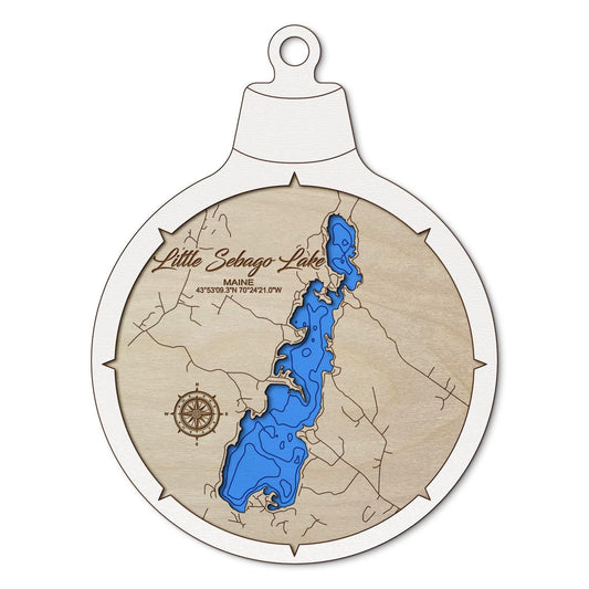 Little Sebago Lake, Maine Custom 3D Layered Wood Lake Map Ornament | Handcrafted Bathymetric Art