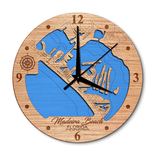 Madeira Beach, Florida 14in Layered Map Clock - Any Lake, Pond, or Reservoir - Unique Home Decor