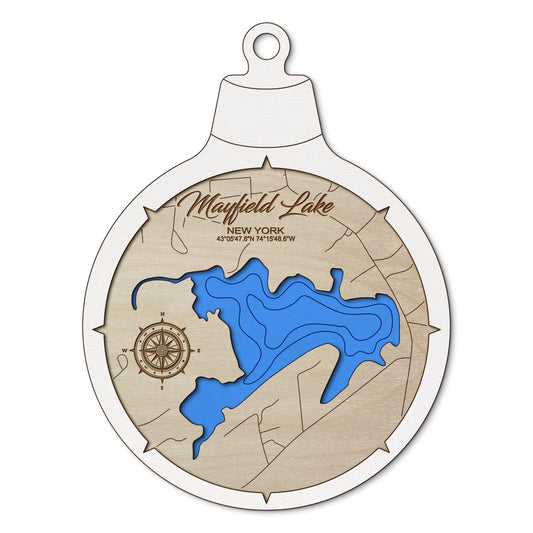 Mayfield Lake, New York Custom 3D Layered Wood Lake Map Ornament | Handcrafted Bathymetric Art