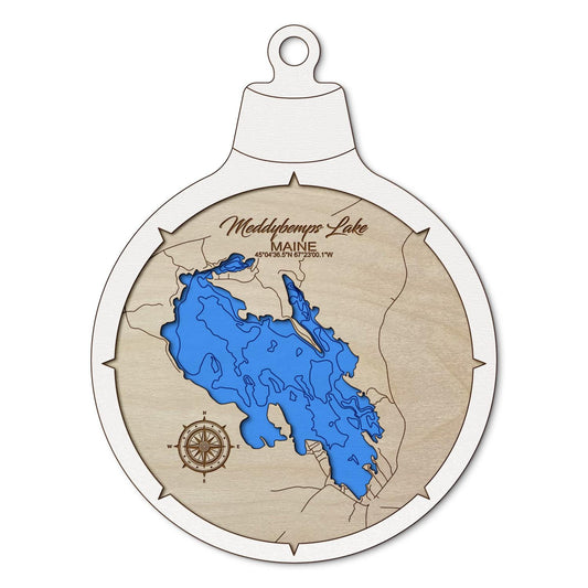 Meddybemps Lake, Maine Custom 3D Layered Wood Lake Map Ornament | Handcrafted Bathymetric Art