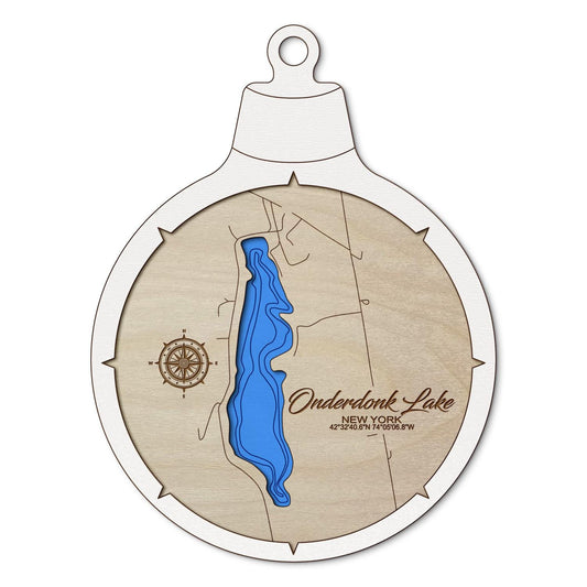 Onderdonk Lake, New York Custom 3D Layered Wood Lake Map Ornament | Handcrafted Bathymetric Art