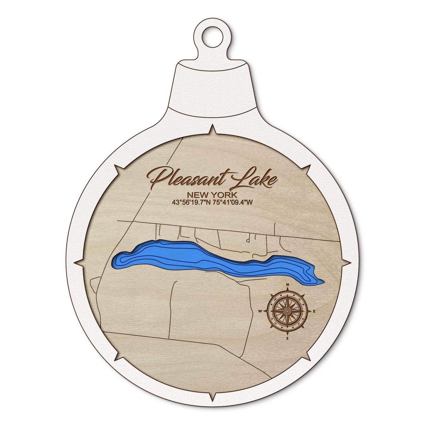 Pleasant Lake in Champion, New York Custom 3D Layered Wood Lake Map Ornament | Handcrafted Bathymetric Art