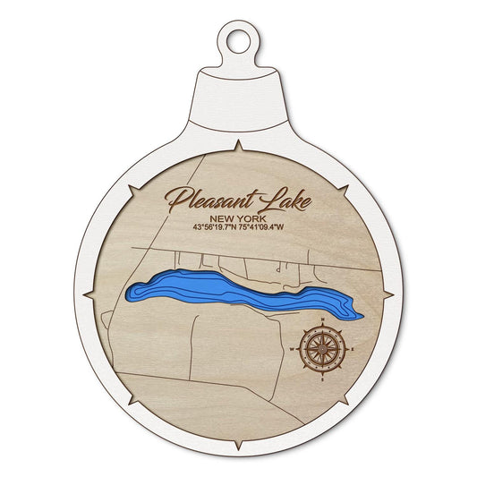 Pleasant Lake in Champion, New York Custom 3D Layered Wood Lake Map Ornament | Handcrafted Bathymetric Art