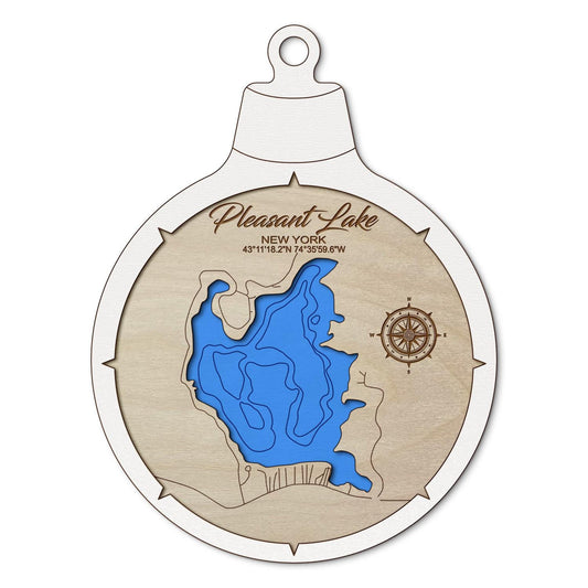 Pleasant Lake in Fulton County, New York Custom 3D Layered Wood Lake Map Ornament | Handcrafted Bathymetric Art