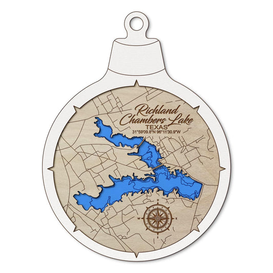 Richland Chambers Lake, Texas Custom 3D Layered Wood Lake Map Ornament | Handcrafted Bathymetric Art