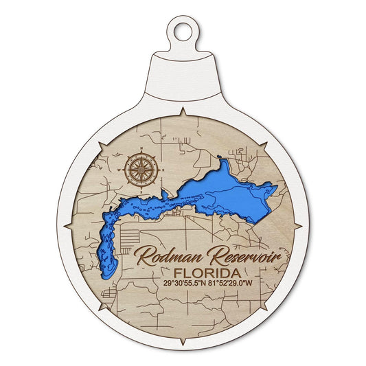 Rodman Reservoir, Florida Custom 3D Layered Wood Lake Map Ornament | Handcrafted Bathymetric Art