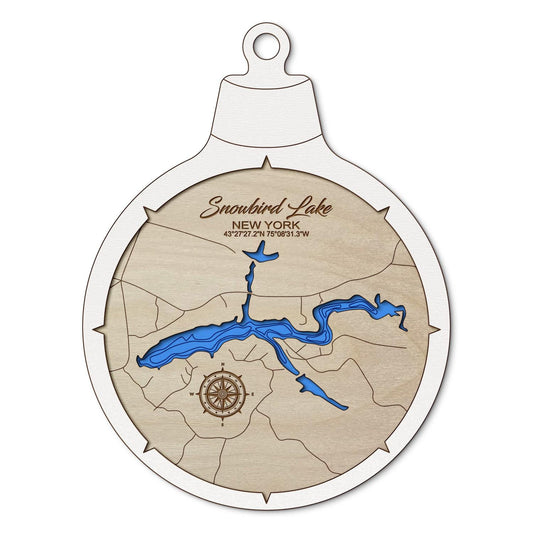 Snowbird Lake in Forestport, New York Custom 3D Layered Wood Lake Map Ornament | Handcrafted Bathymetric Art
