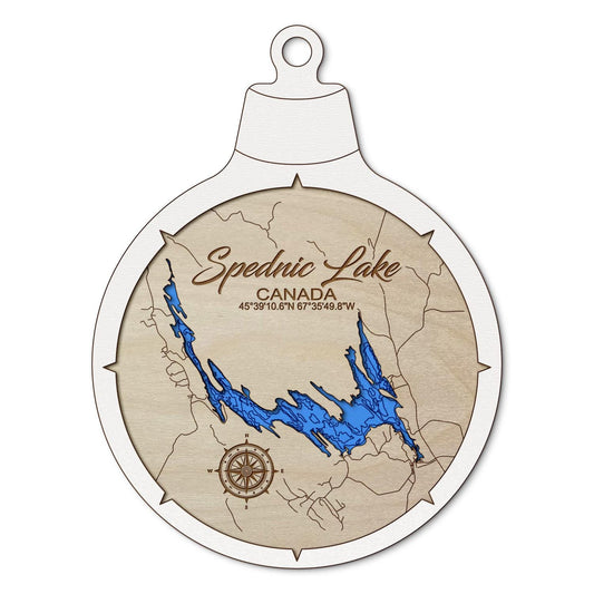 Spednic Lake in New Brunswick Canada Custom 3D Layered Wood Lake Map Ornament | Handcrafted Bathymetric Art
