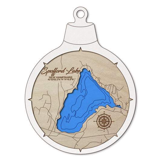 Spofford Lake, New Hampshire Custom 3D Layered Wood Lake Map Ornament | Handcrafted Bathymetric Art