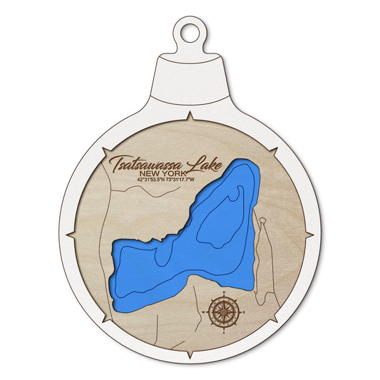 Tsatsawassa Lake, New York Custom 3D Layered Wood Lake Map Ornament | Handcrafted Bathymetric Art