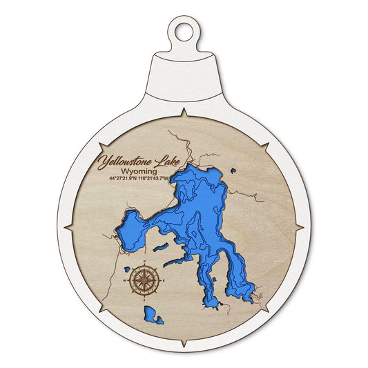 Yellowstone Lake, Wyoming Custom 3D Layered Wood Lake Map Ornament | Handcrafted Bathymetric Art