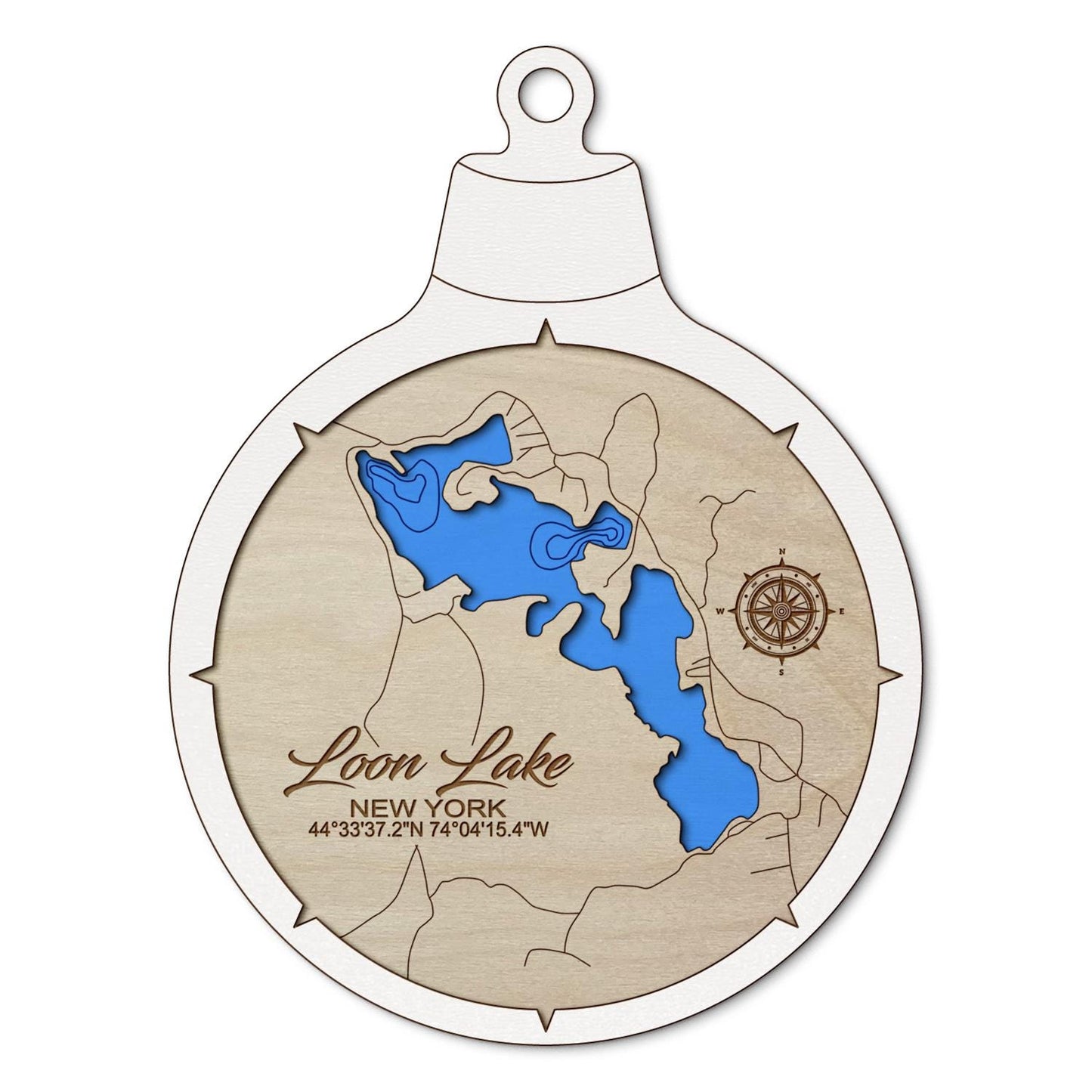 Loon Lake in Vermontville, New York Custom 3D Layered Wood Lake Map Ornament | Handcrafted Bathymetric Art