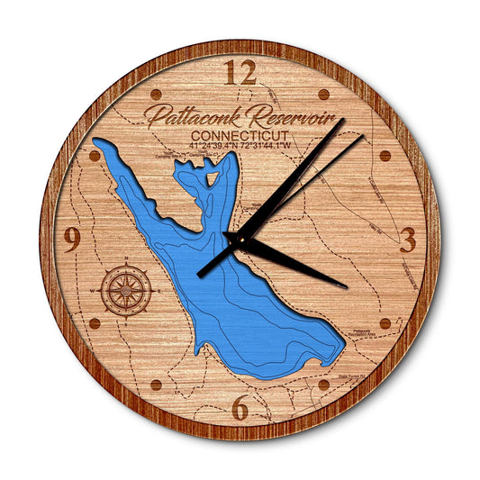 Pattaconk Reservoir, Connecticut 14in Layered Map Clock - Any Lake, Pond, or Reservoir - Unique Home Decor