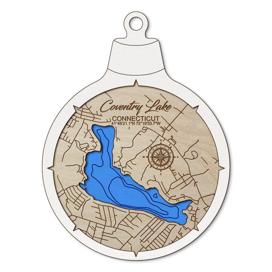Coventry(Wangumbaug) Lake, Connecticut Custom 3D Layered Wood Lake Map Ornament | Handcrafted Bathymetric Art