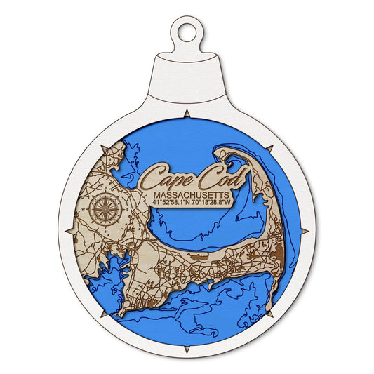 Cape Cod, Massachusetts Custom 3D Layered Wood Lake Map Ornament | Handcrafted Bathymetric Art