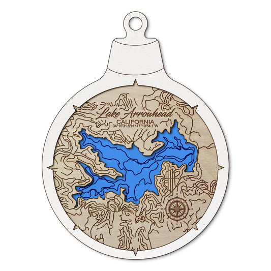 Lake Arrowhead, California Custom 3D Layered Wood Lake Map Ornament | Handcrafted Bathymetric Art