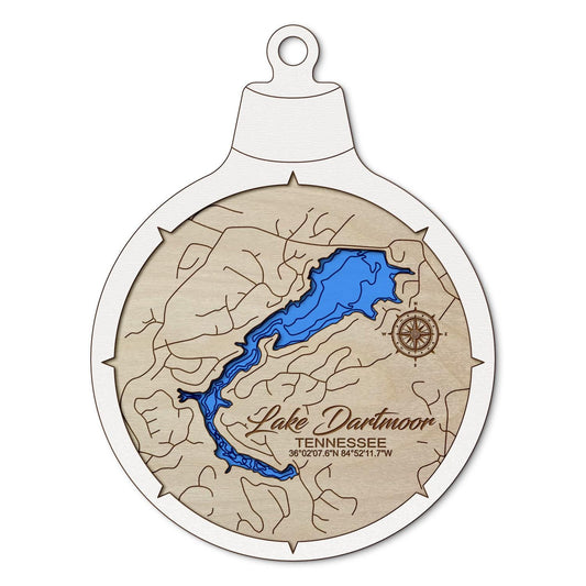 Lake Dartmoor, Tennessee Custom 3D Layered Wood Lake Map Ornament | Handcrafted Bathymetric Art