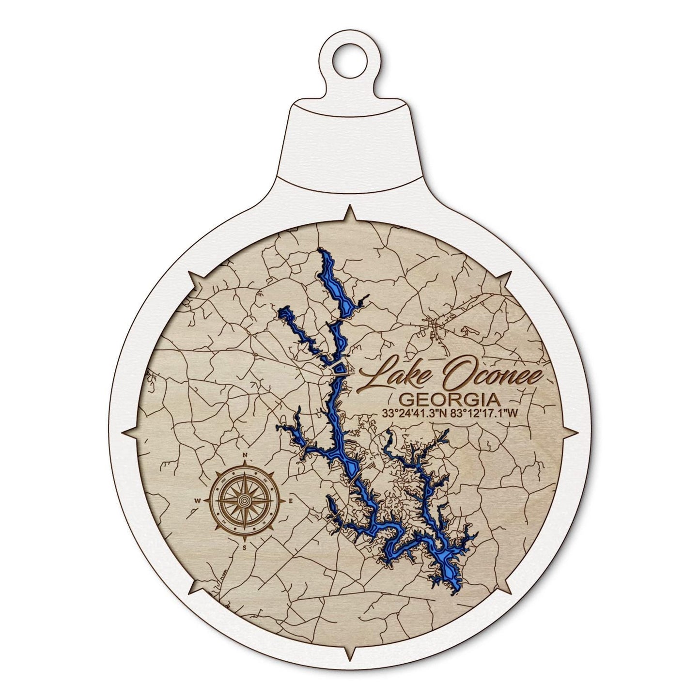 Lake Oconee, Georgia Custom 3D Layered Wood Lake Map Ornament | Handcrafted Bathymetric Art