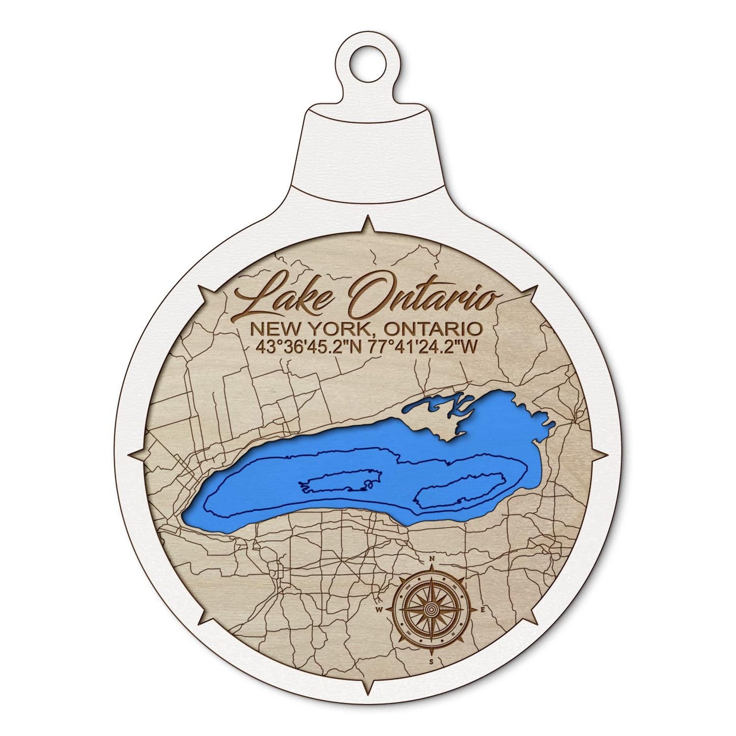 Lake Ontario, New York Custom 3D Layered Wood Lake Map Ornament | Handcrafted Bathymetric Art