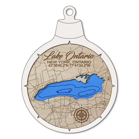 Lake Ontario, New York Custom 3D Layered Wood Lake Map Ornament | Handcrafted Bathymetric Art