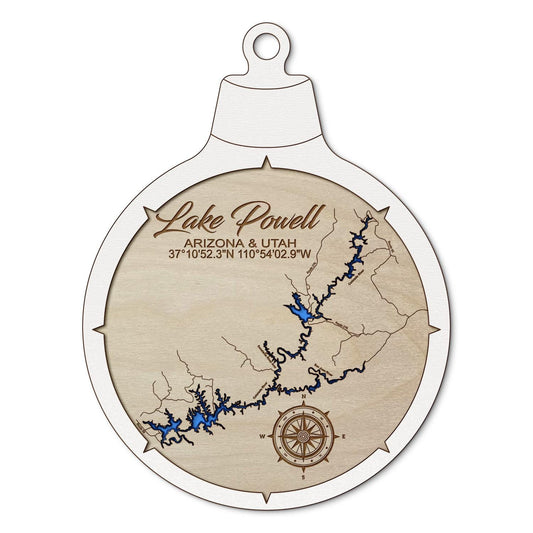 Lake Powell, Arizona & Utah Custom 3D Layered Wood Lake Map Ornament | Handcrafted Bathymetric Art
