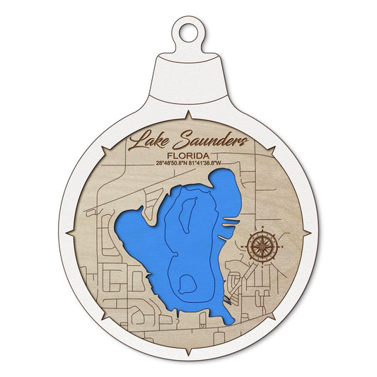 Lake Saunders, Florida Custom 3D Layered Wood Lake Map Ornament | Handcrafted Bathymetric Art